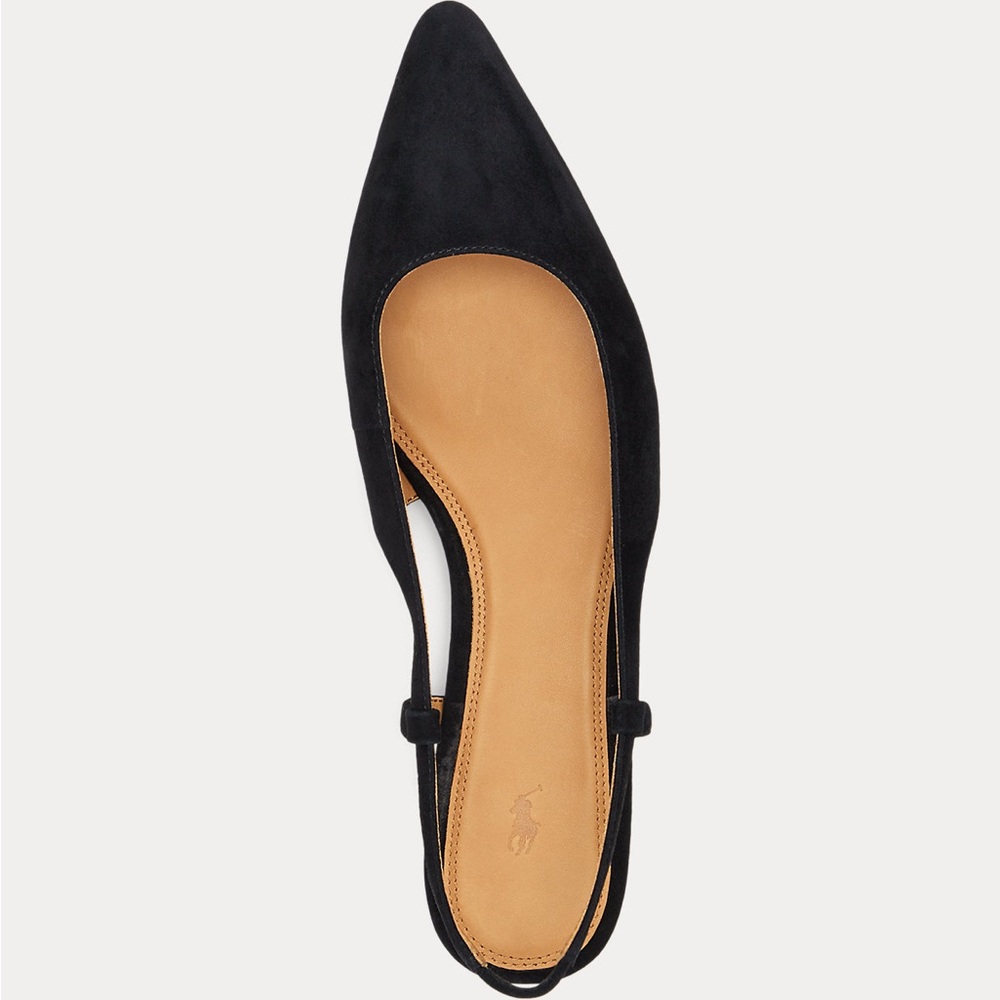 Polo by Ralph Lauren Black Suede Pointed Slingback Flat